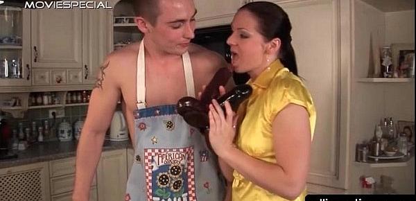  Nasty housekeeper working two dildos and a cock